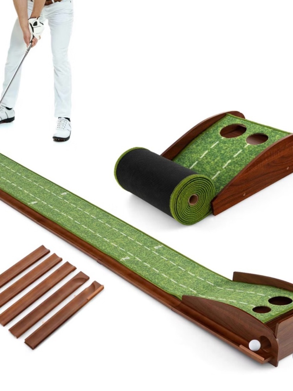 Wood Frame Indoor Putting Green with Rolled Turf